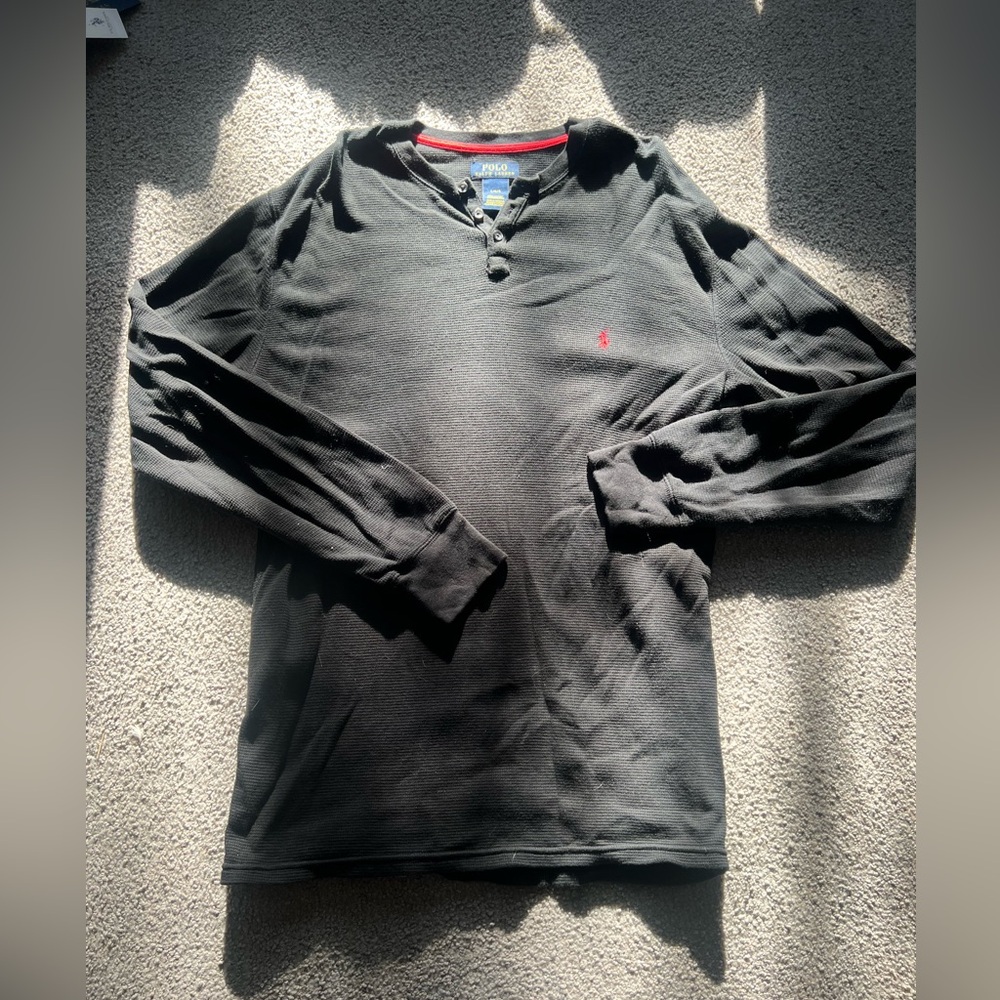 Polo long sleeve Henley Large, waffle texture